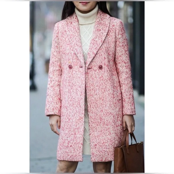 J.Crew Nalya Italian Tweed Lady Coat Peach Pink Wool Blend Topcoat Size 4 - Picture 14 of 15